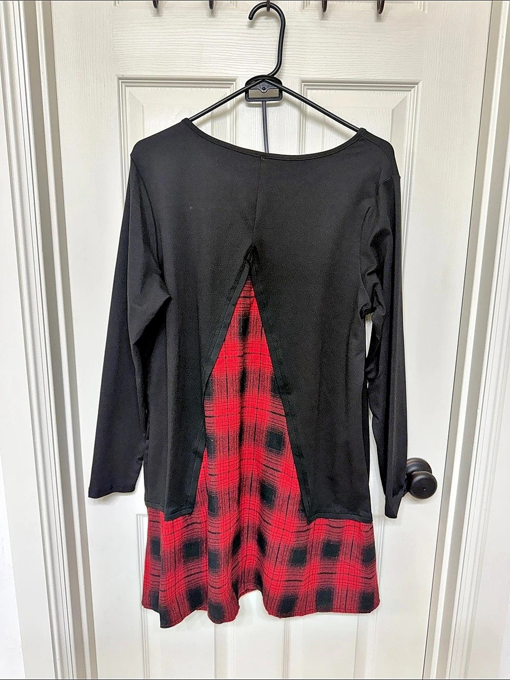 Long Sleeve Plaid Mini Dress in Black & Red